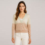 Colorblocked V-Neck Button Up Cardigan