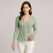 Ribbed Cardigan With Detachable Neck Tie