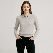 Polo Collar Long Sleeve Knit Top