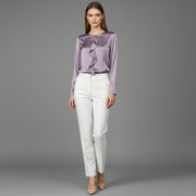 Round Neck Ruffle Trimmed Long Sleeved Shirt
