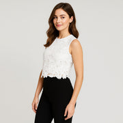 Embroidered Lace Cropped Sleeveless Top
