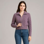 Zipper Mixed Color Woolen Jacket