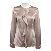 Round Neck Ruffle Trimmed Long Sleeved Shirt