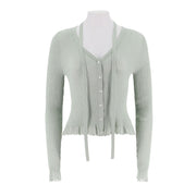Ribbed Cardigan With Detachable Neck Tie