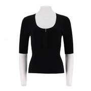 Fitted U-Neck Half Zip Knit Top