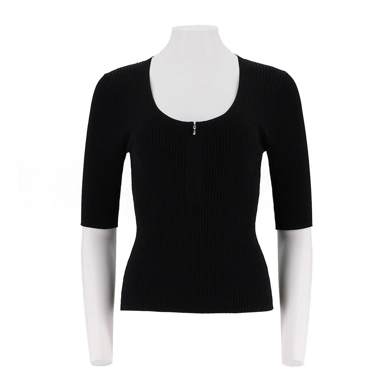 Fitted U-Neck Half Zip Knit Top