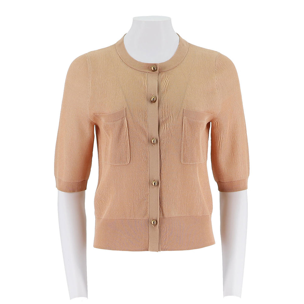 Ribbed Short Sleeve Button Up Cardigan