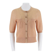 Ribbed Short Sleeve Button Up Cardigan