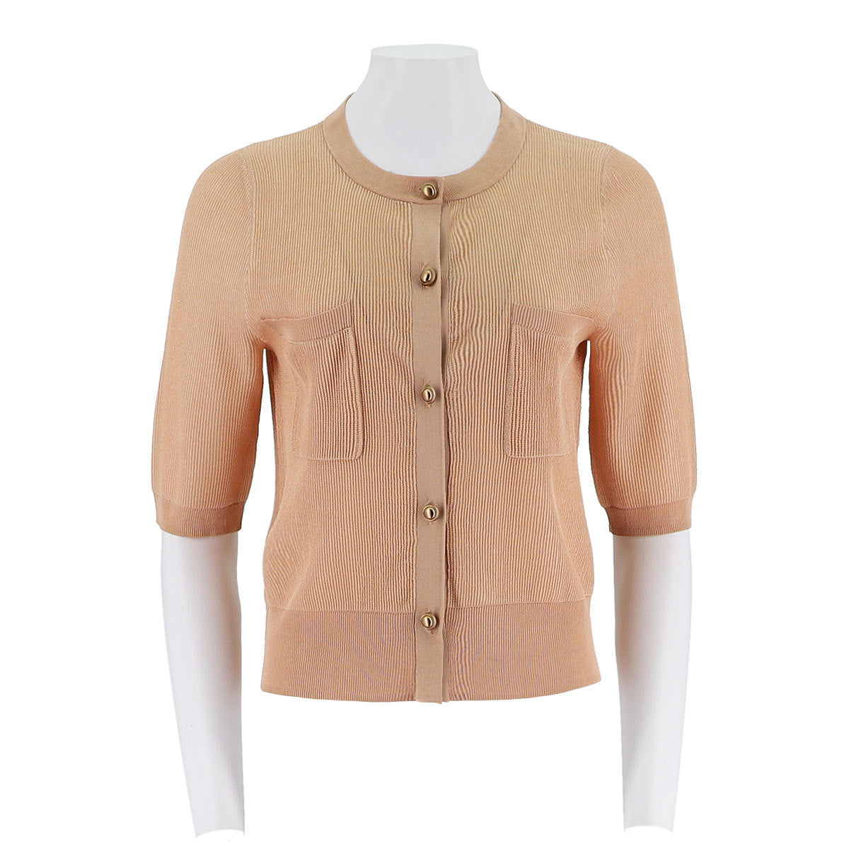 Ribbed Short Sleeve Button Up Cardigan