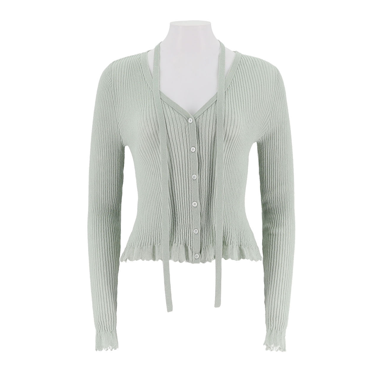 Ribbed Cardigan With Detachable Neck Tie