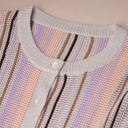 Crew Neck Mixed Yarn Striped Cardigan
