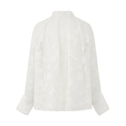 Textured Floral Stand Collar Long Sleeve Blouse