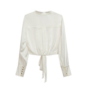 V-Neck Tied Mulberry Silk Shirt
