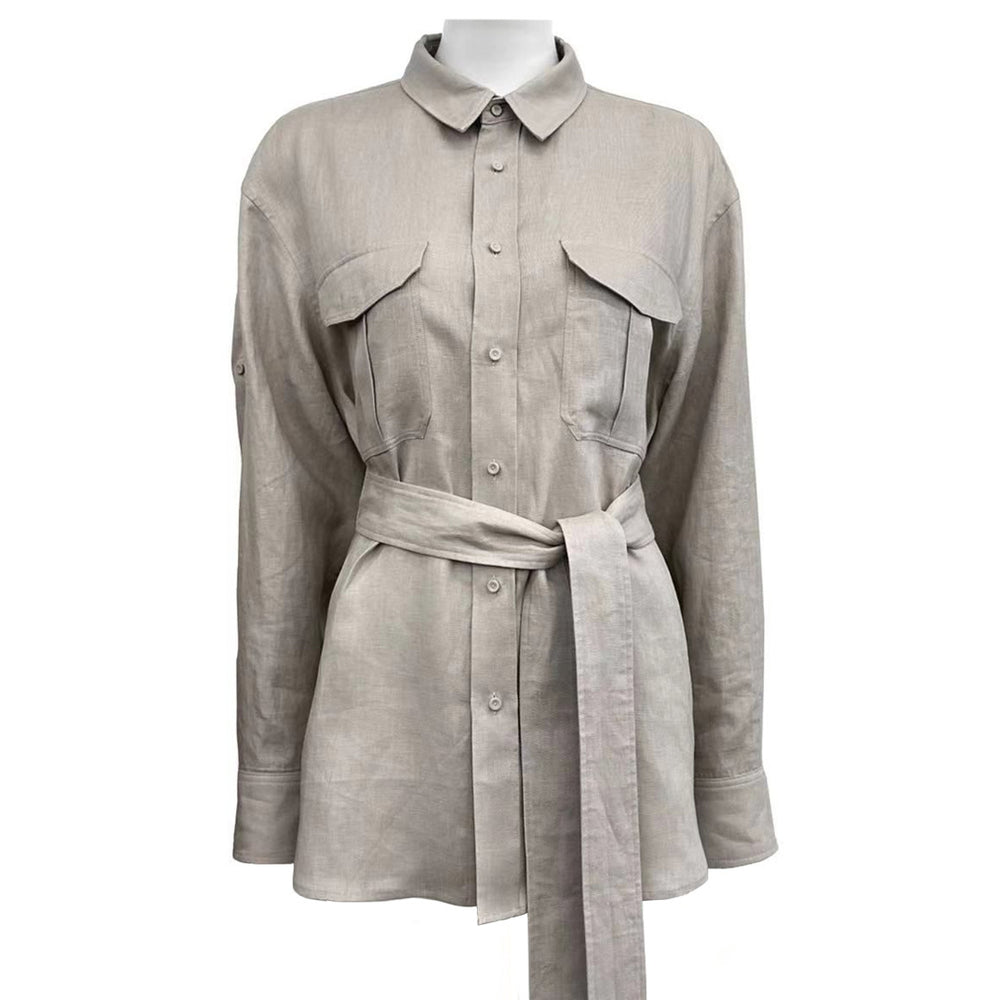Linen Lace Up Long Sleeved Shirt