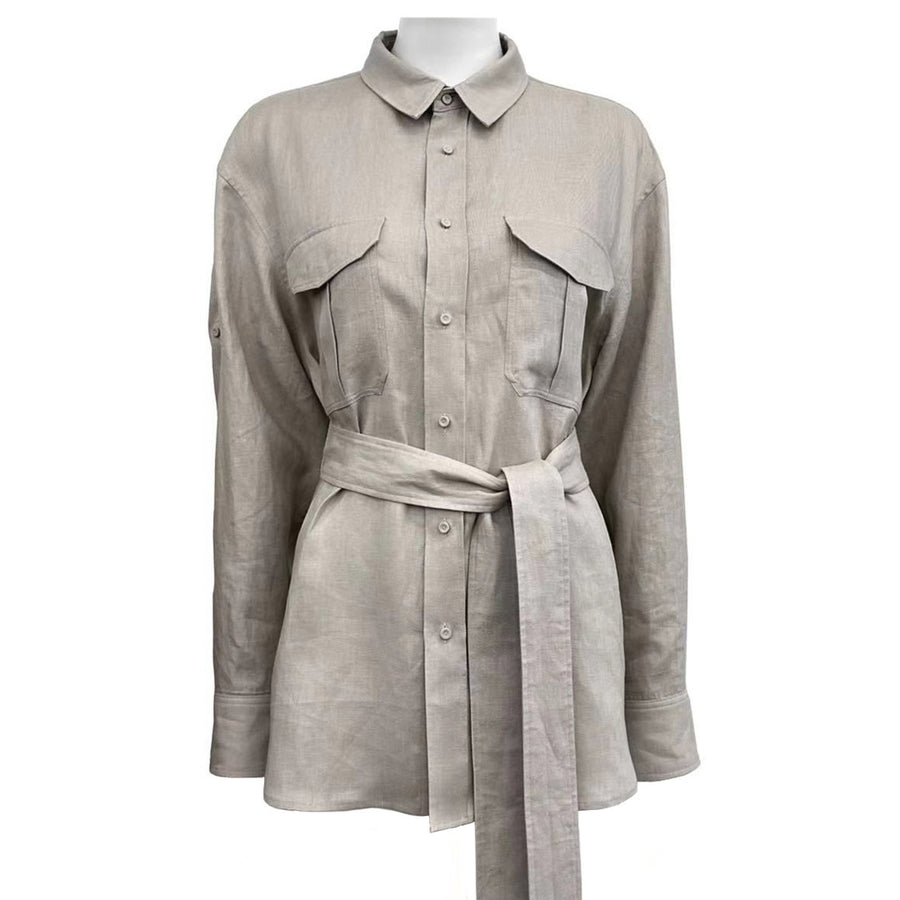 Linen Lace Up Long Sleeved Shirt