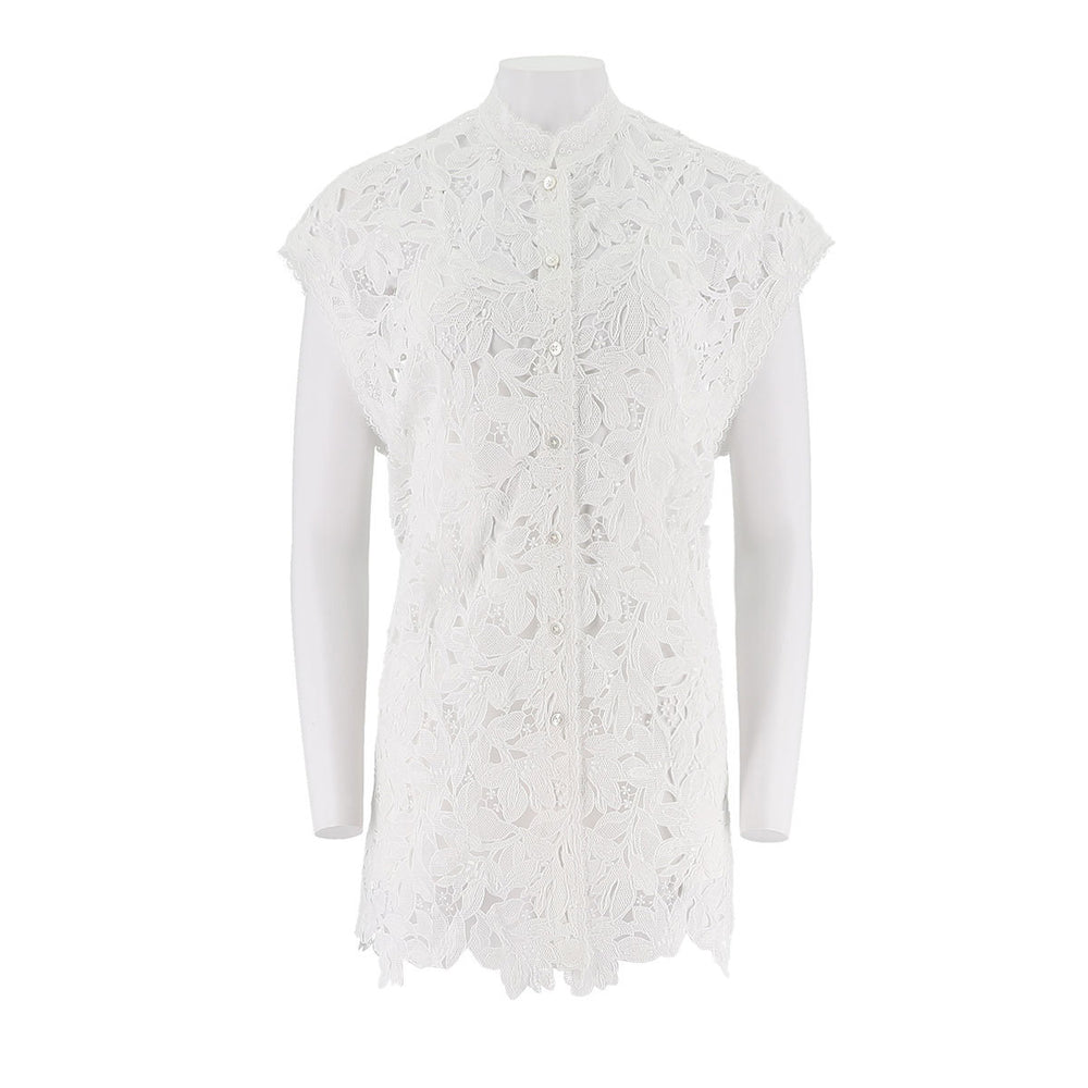 Embroidered Lace Mid-Length Button Up Top