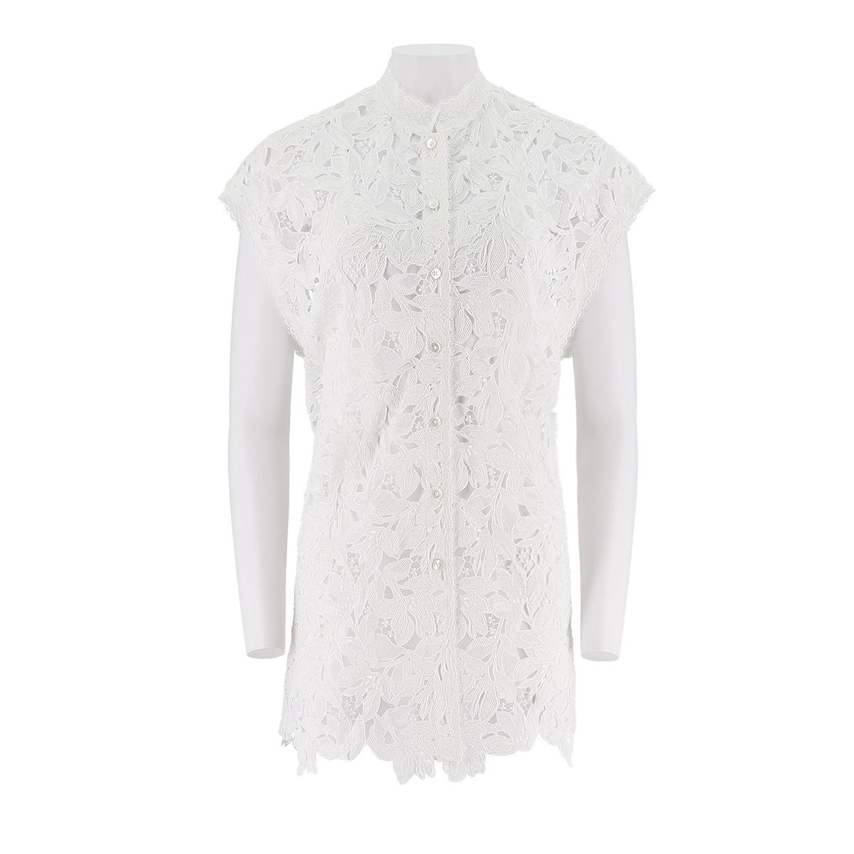 Embroidered Lace Mid-Length Button Up Top