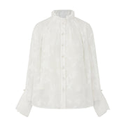 Textured Floral Stand Collar Long Sleeve Blouse