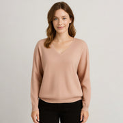 Oversized V-Neck Combed Cotton Pullover