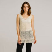 U-Neck Sleeveless Sweater With Fringed Hem