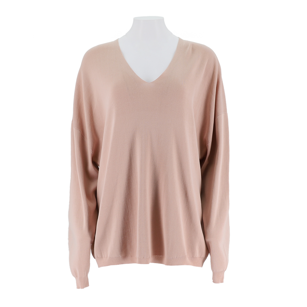 Oversized V-Neck Combed Cotton Pullover