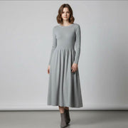 Round Neck Slim Fit Pleated Dress
