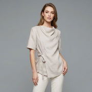 Linen Lace Up Short Sleeved Top