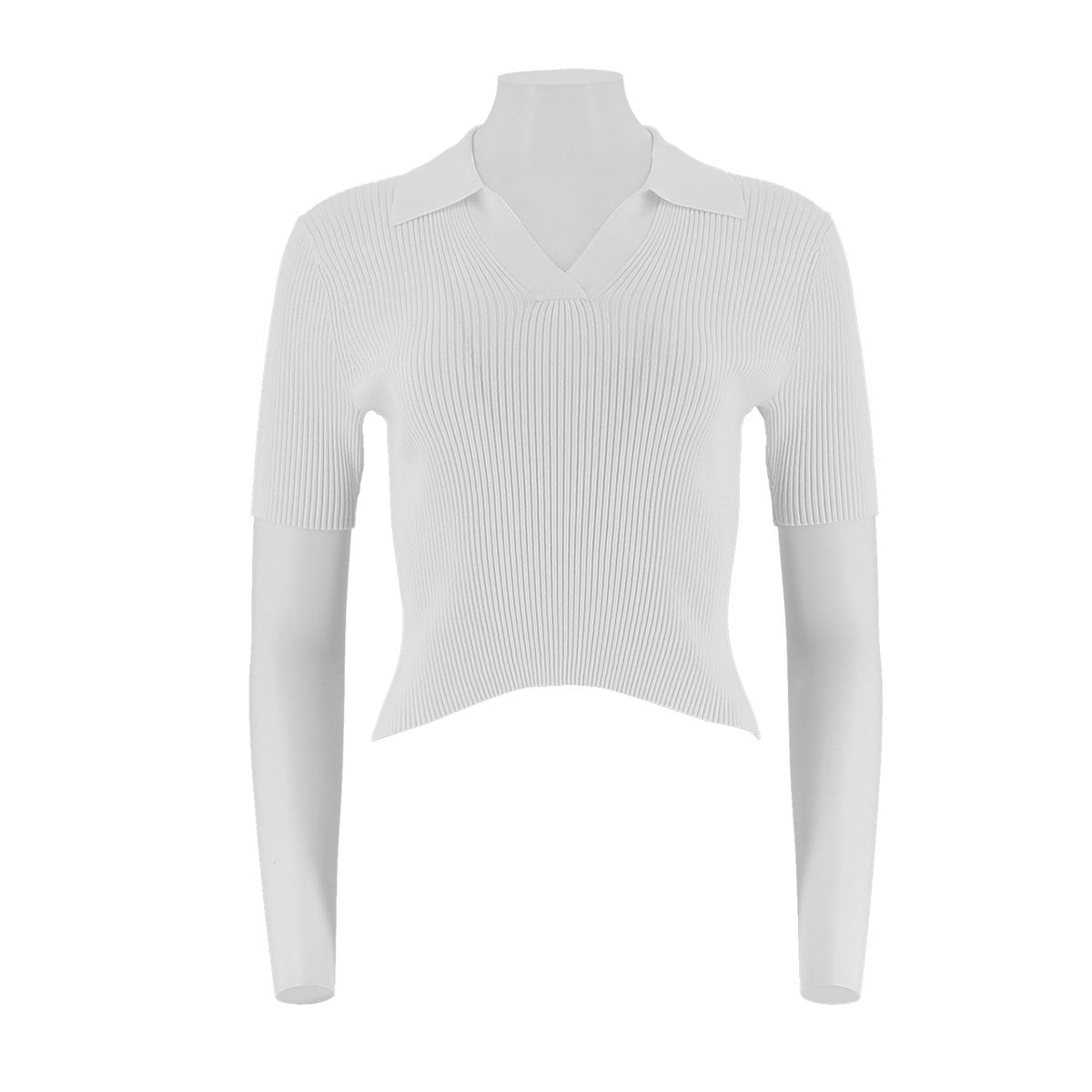 Polo Collar Short Sleeve Ribbed Top