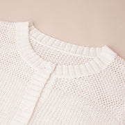 Mixed Stitch Short Sleeve Button Up Cardigan