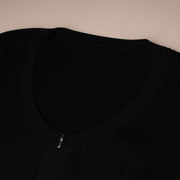 Fitted U-Neck Half Zip Knit Top