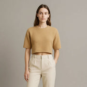 Womens Alpaca-Blend Cropped Short Sleeve Sweater