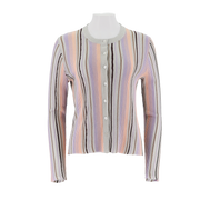 Crew Neck Mixed Yarn Striped Cardigan