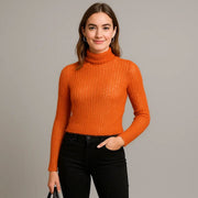 High Neck Knitted Yarn Pullover Sweater