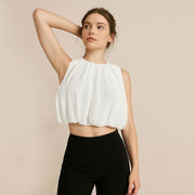 Textured Cropped Voluminous Woven Top