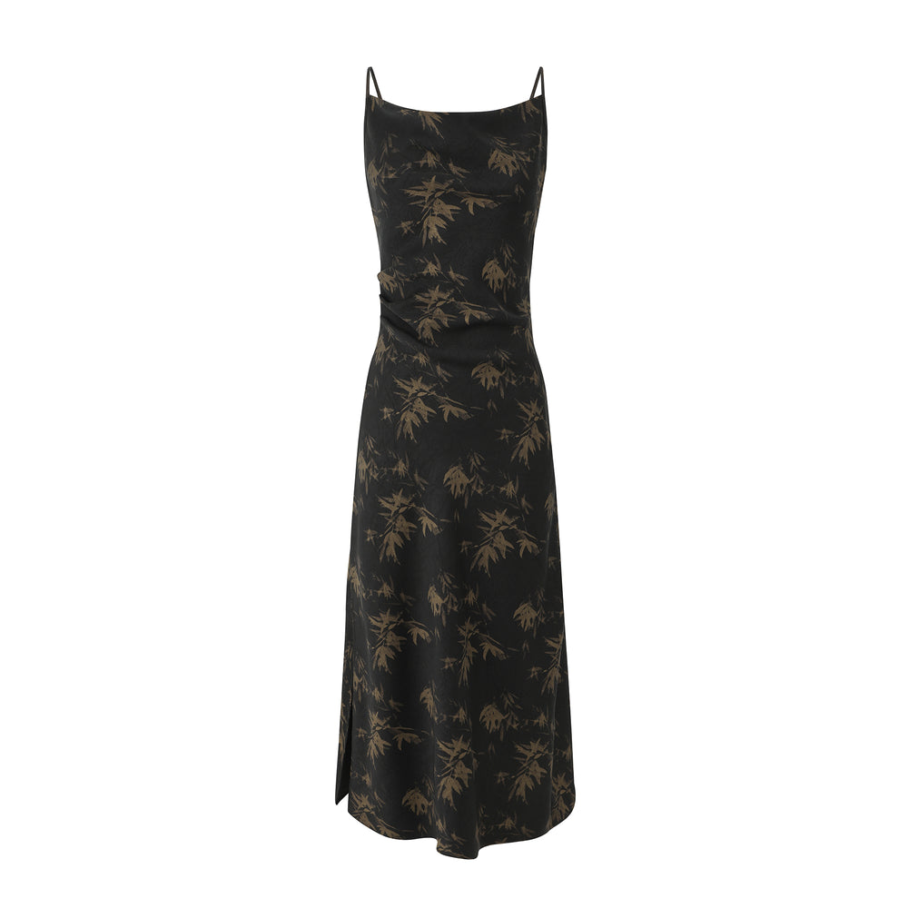 Ink Printed Swing Collar Suspender Dress