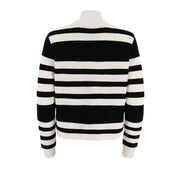 Crew Neck Striped Button Up Cardigan