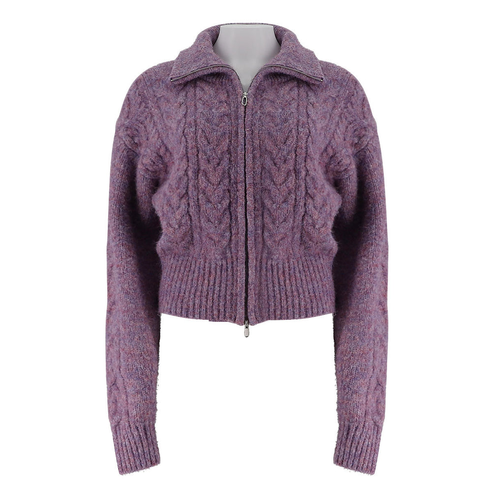 Zipper Mixed Color Woolen Jacket