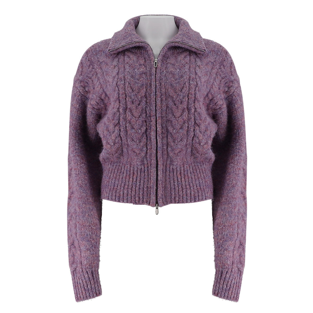 Zipper Mixed Color Woolen Jacket