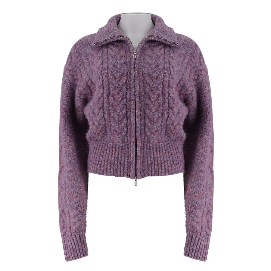 Zipper Mixed Color Woolen Jacket