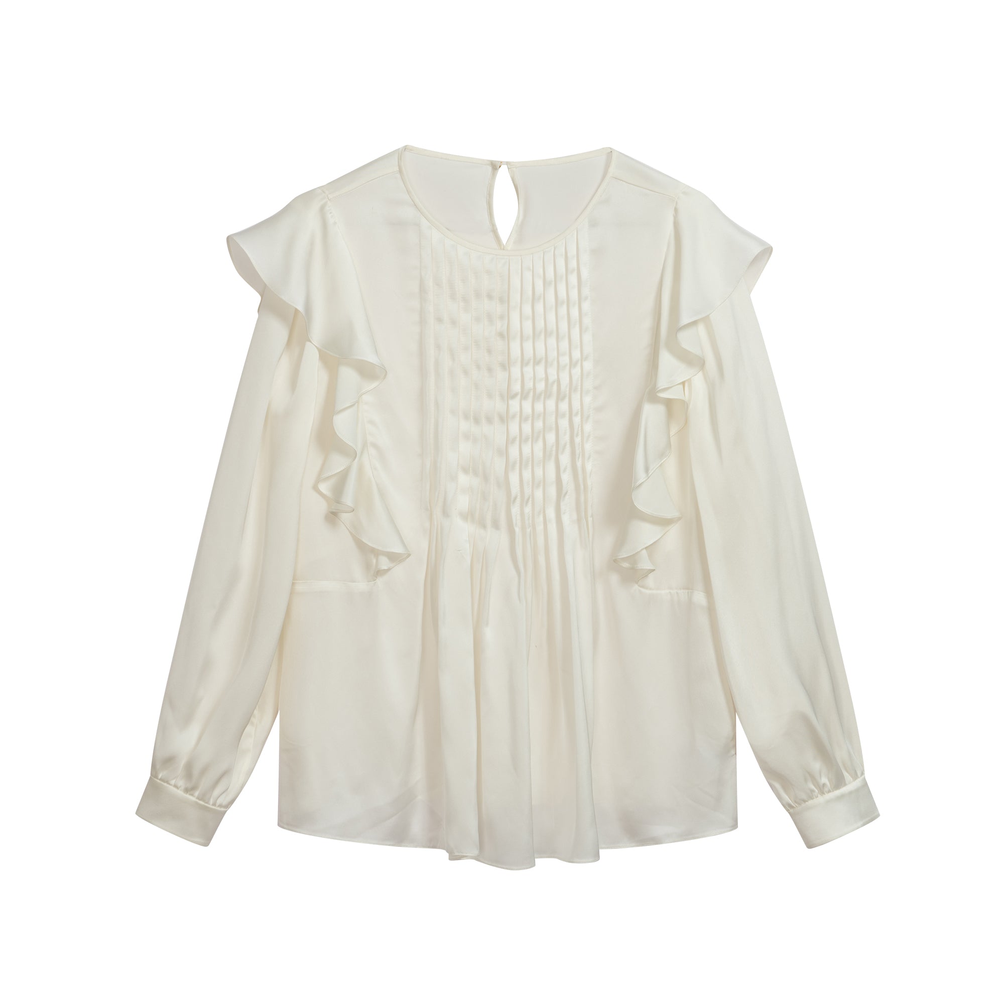 Round Neck Ruffled Long Sleeved Shirt