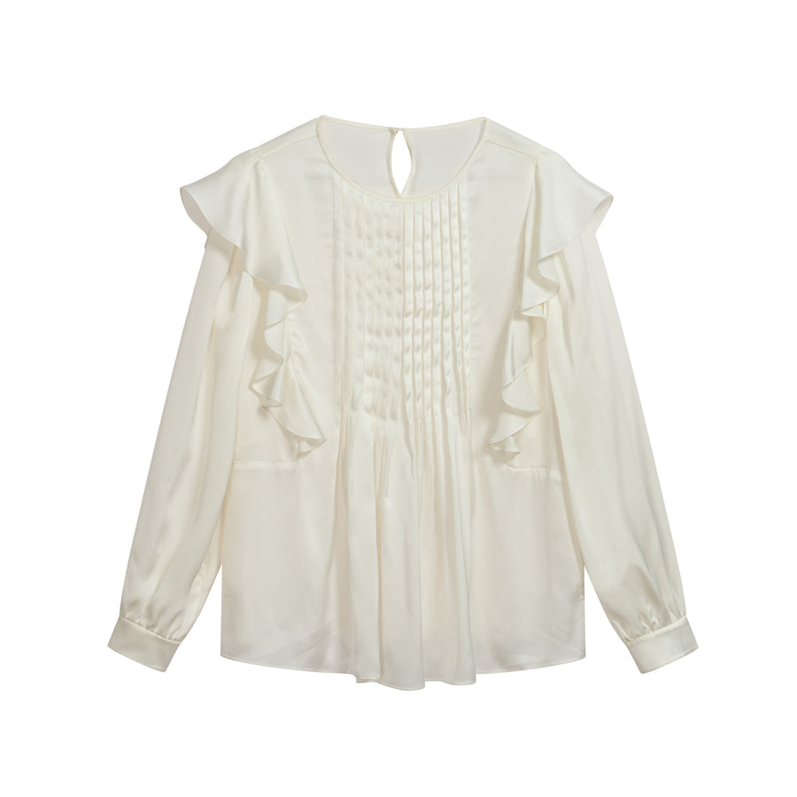 Round Neck Ruffled Long Sleeved Shirt