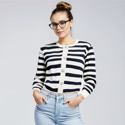 Women'S Open Chest Long Sleeved Striped Shirt