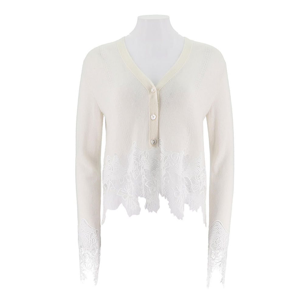 Embroidered Lace Merino Wool Cardigan