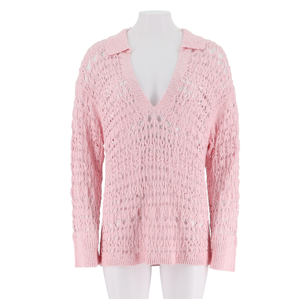 Collared Crochet Stitch Knit Pullover
