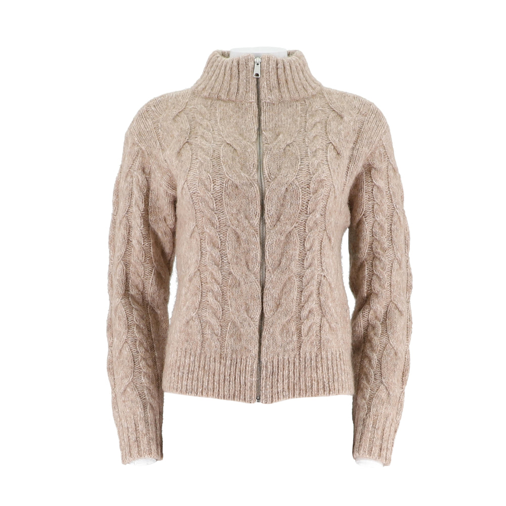 Mock-Neck Knitted Cardigan Coat