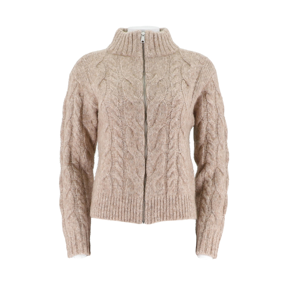 Mock-Neck Knitted Cardigan Coat
