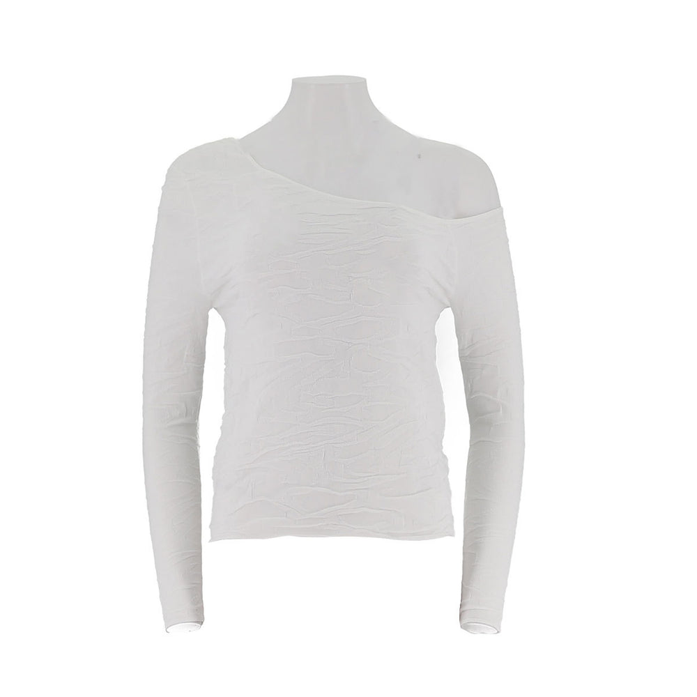 Irregular Sloping Shoulder Collar Tight Fitting Pullover